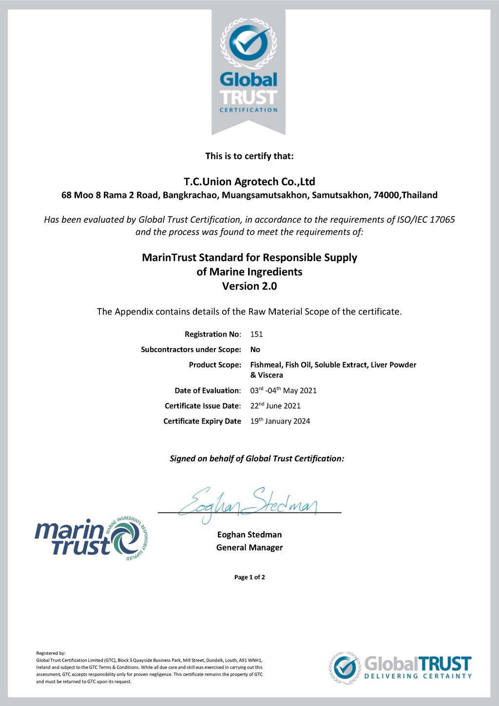 certificate Marin trust 2024